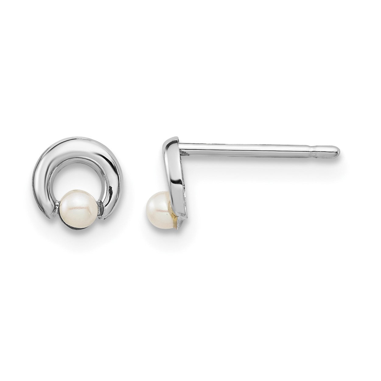 14k White Gold Madi K White Button Freshwater Cultured Pearl Circle Post Earrings