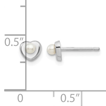 14kw Madi K White Button Freshwater Cultured Pearl Heart Post Earrings