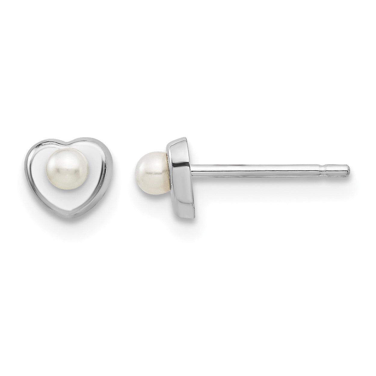 14kw Madi K White Button Freshwater Cultured Pearl Heart Post Earrings