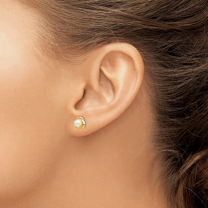 14k Madi K 4-5mm White Button Freshwater Cultured Pearl Love Knot Post Earrings with Silicone Backs