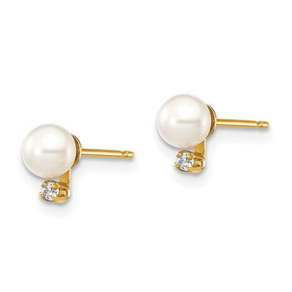 14k Madi K 4-5mm White Round Freshwater Cultured Pearls and CZ Post Earrings