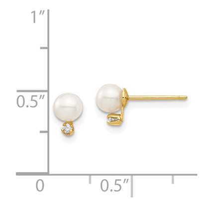 14k Madi K 4-5mm White Round Freshwater Cultured Pearls and CZ Post Earrings