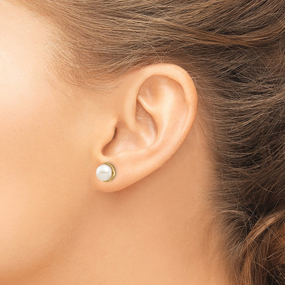 14k Madi K 7-8mm White Button Freshwater Cultured Pearl Post Earrings with Silicone Backs