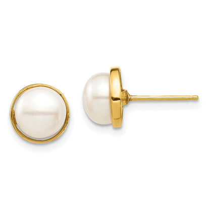 14k Madi K 7-8mm White Button Freshwater Cultured Pearl Post Earrings with Silicone Backs