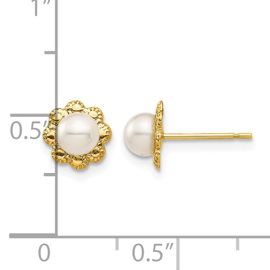14k Madi K 4-5mm White Button Freshwater Cultured Pearl Flower Post Earrings with Silicone Backs