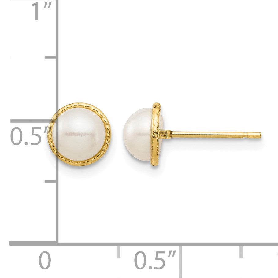 14k Madi K 5-6mm White Button Freshwater Cultured Pearl Post Earrings with Silicone Backs