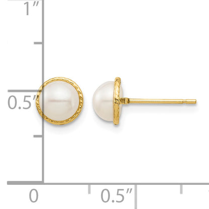 14k Madi K 5-6mm White Button Freshwater Cultured Pearl Post Earrings with Silicone Backs