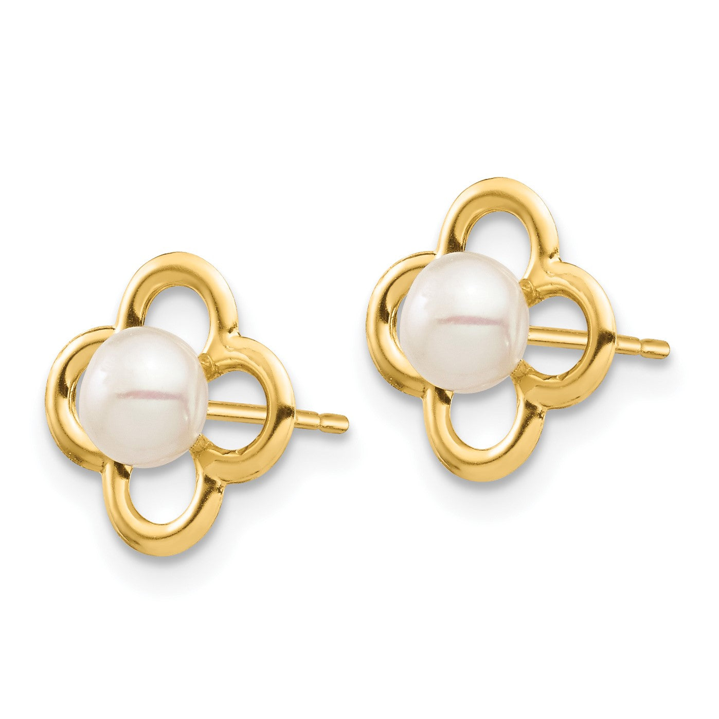 14k Madi K 4-5mm White Button Freshwater Cultured Pearl Quatrefoil Post Earrings with Silicone Backs