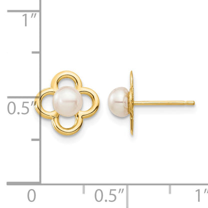 14k Madi K 4-5mm White Button Freshwater Cultured Pearl Quatrefoil Post Earrings with Silicone Backs