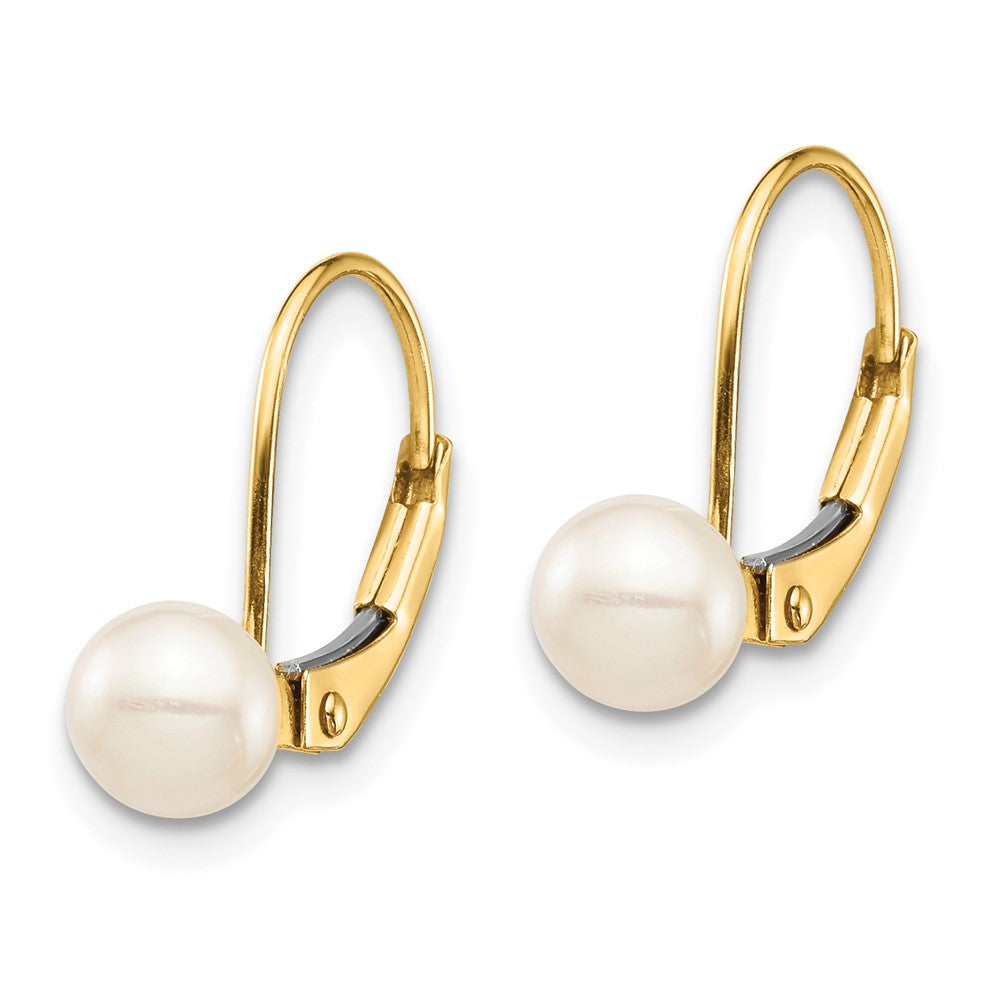 14k Madi K 5-6mm White Round Freshwater Cultured Pearl Leverback Earrings