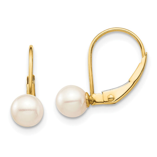 14k Madi K 5-6mm White Round Freshwater Cultured Pearl Leverback Earrings