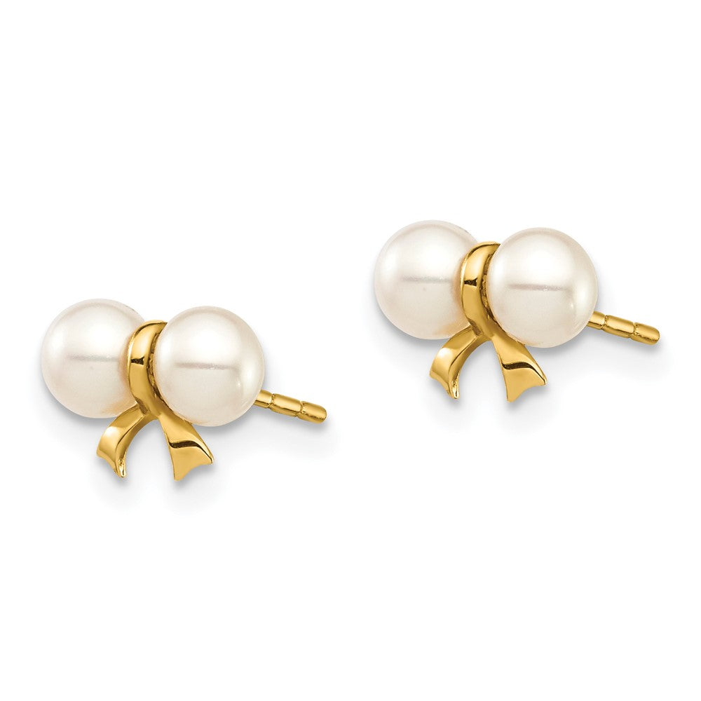 14k Madi K 3-4mm White Round Freshwater Cultured Pearl Bow Post Earrings