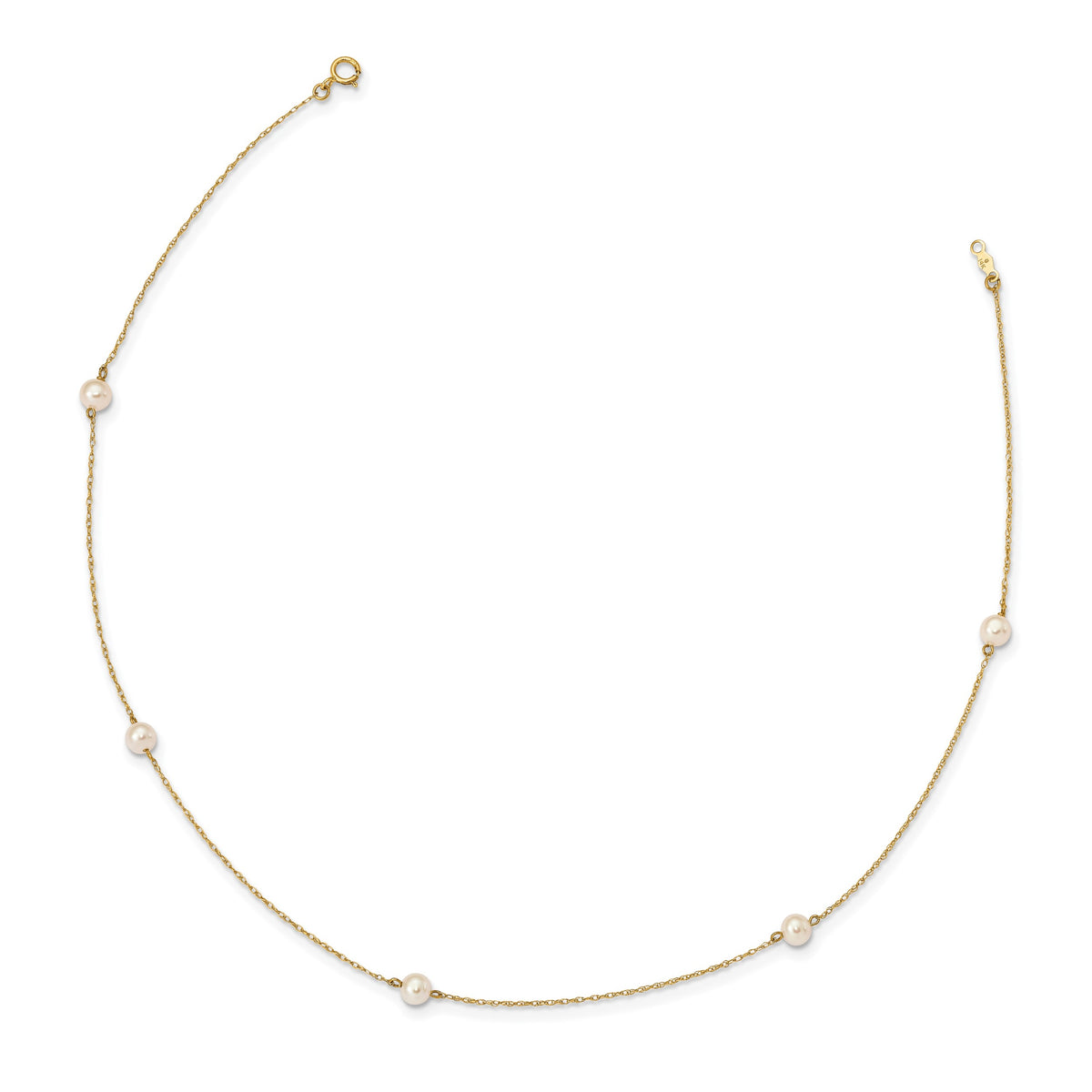 14k Madi K 4-5mm White Round Freshwater Cultured Pearl 5-Station 15.25 inch Necklace