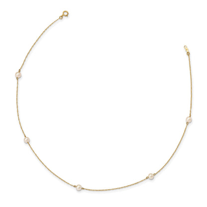 14k Madi K 4-5mm White Round Freshwater Cultured Pearl 5-Station 15.25 inch Necklace