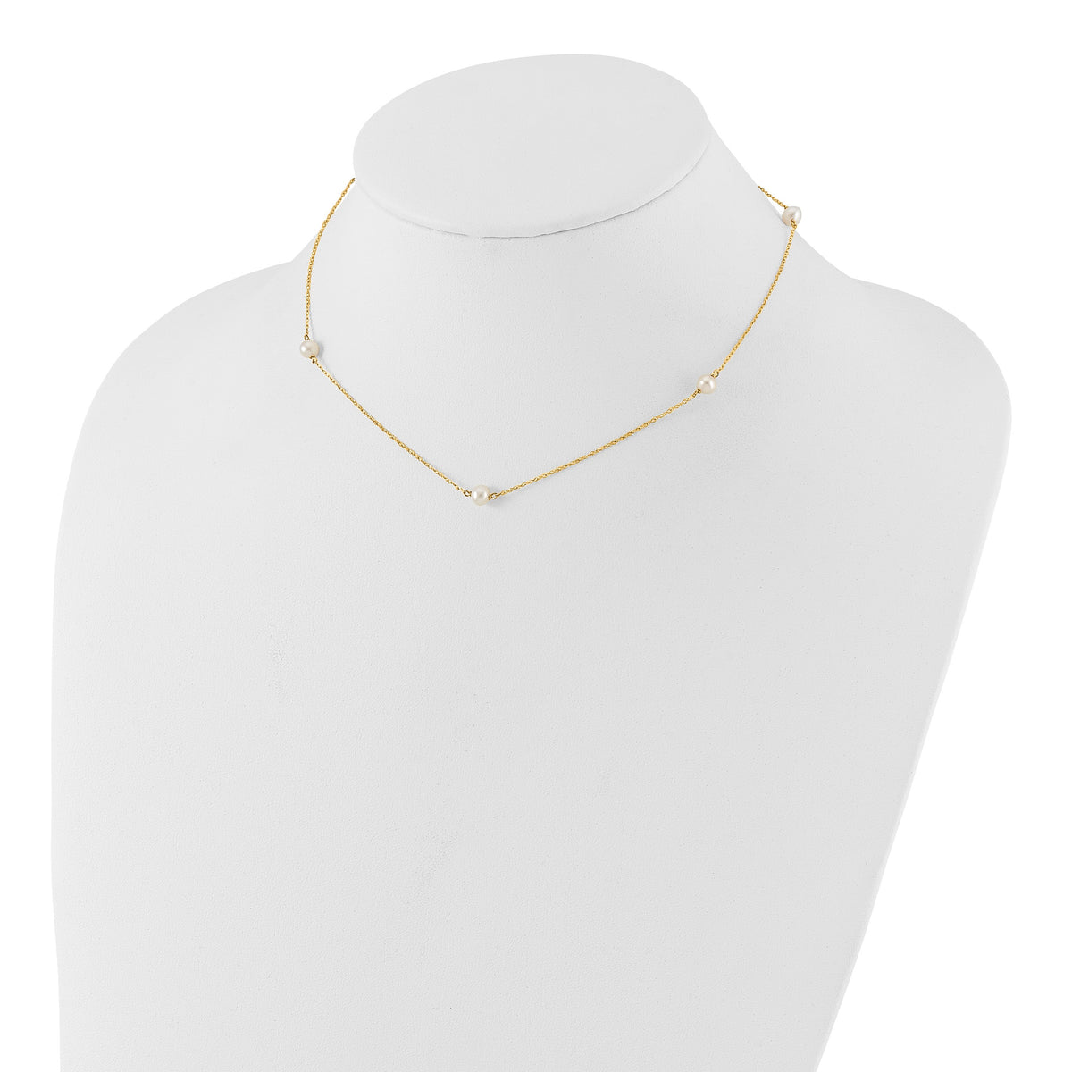 14k Madi K 4-5mm White Round Freshwater Cultured Pearl 5-Station 15.25 inch Necklace