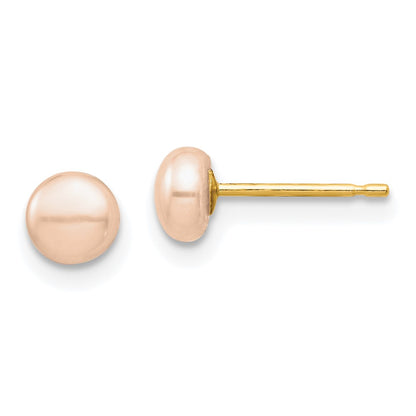 14k Madi K 4-5mm Pink Button Freshwater Cultured Pearl Stud Post Earrings with Silicone Backs