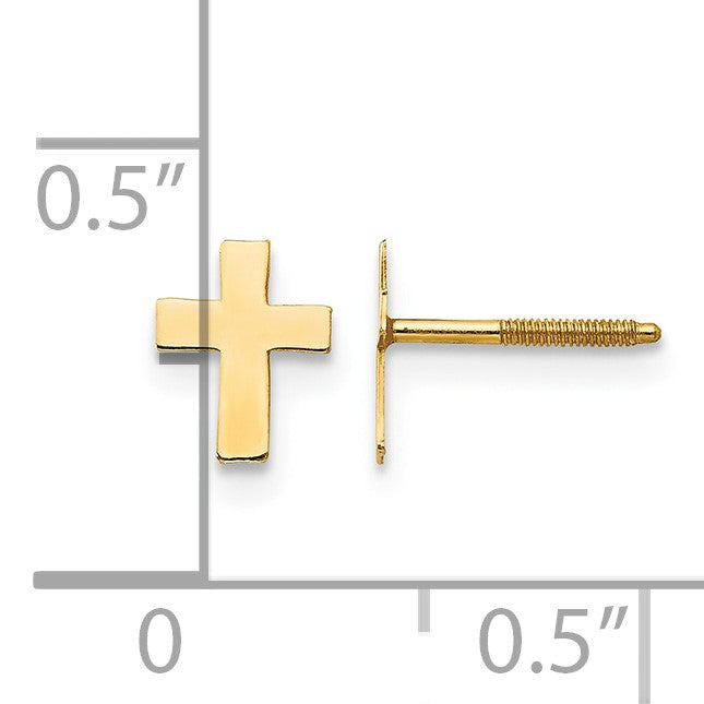 14k Madi K Polished Tiny Cross Childrens Silicone Comfort Screwback Earrings