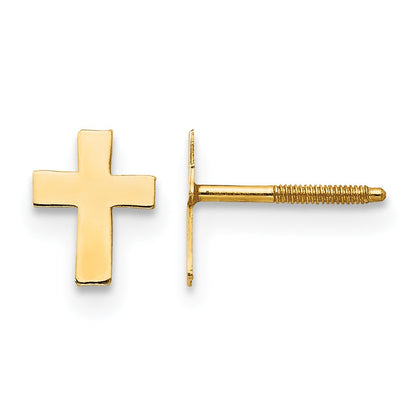 14k Madi K Polished Tiny Cross Childrens Silicone Comfort Screwback Earrings