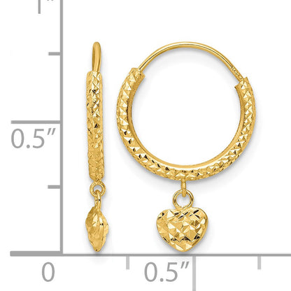 14K Madi K Diamond-cut Heart Hoop Childrens Earrings