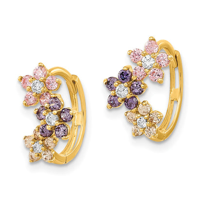 14K Madi K Flower Multicolor CZ Childrens Hinged Hoop Earrings