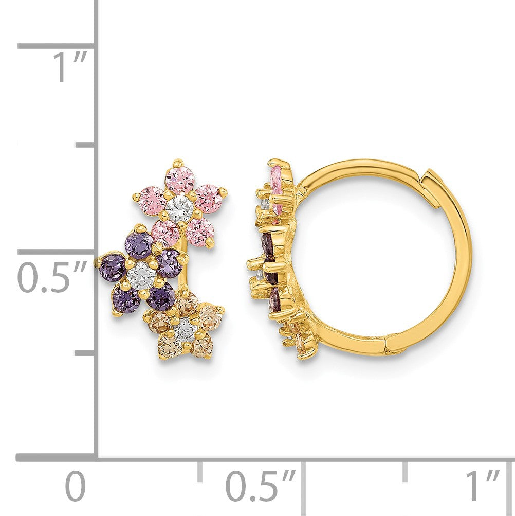 14K Madi K Flower Multicolor CZ Childrens Hinged Hoop Earrings