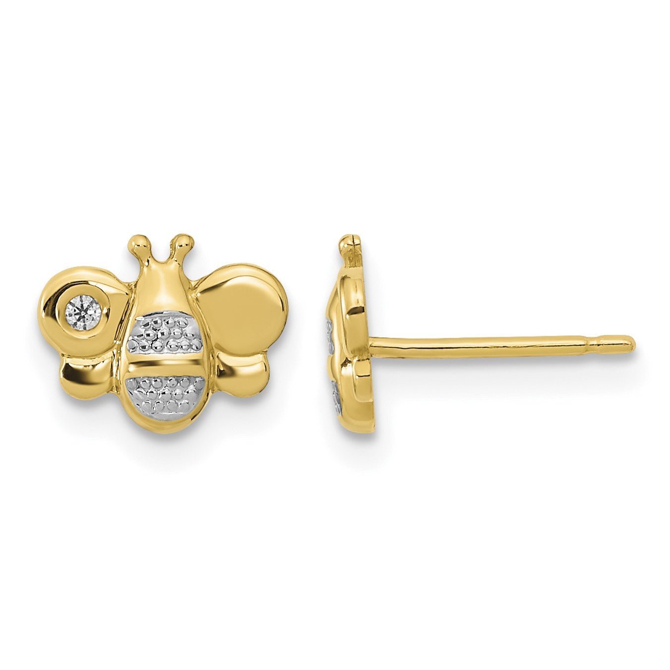14K and White Rhodium Madi K Polished CZ Bee Childrens Post Earrings