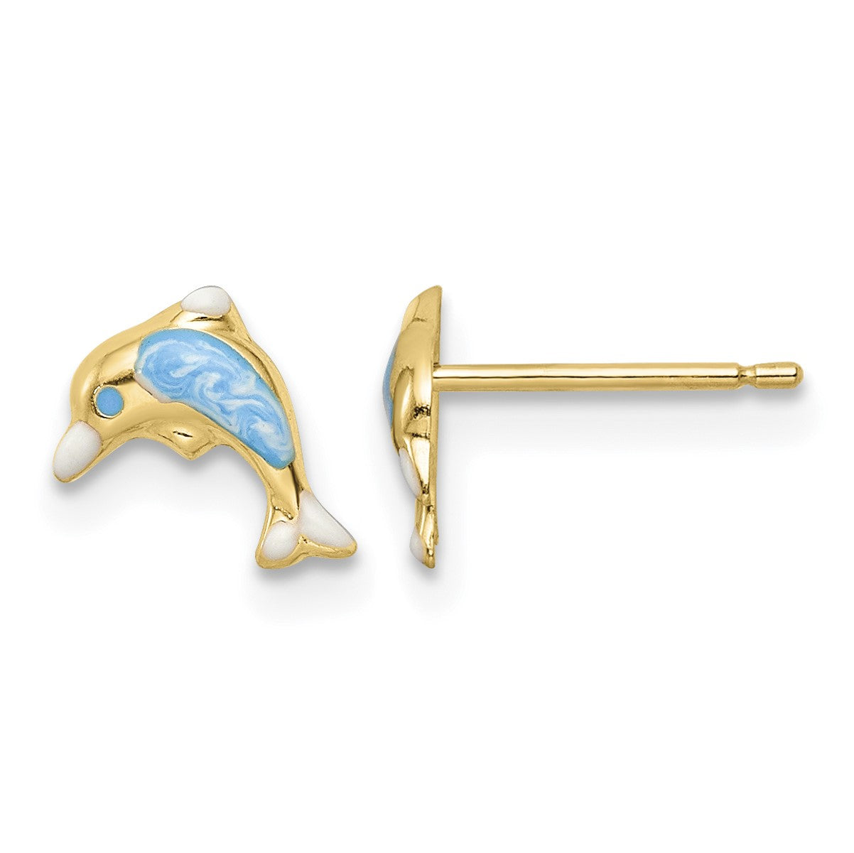 14k Madi K Polished Blue Enameled Dolphin Childrens Post Earrings