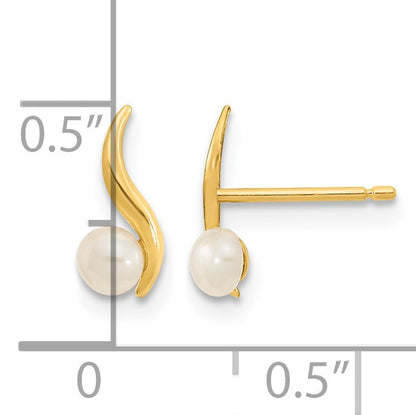 14K Madi K Polished 3-4mm White Button Freshwater Cultured Pearl Post Earrings