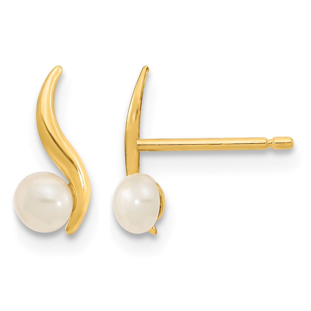 14K Madi K Polished 3-4mm White Button Freshwater Cultured Pearl Post Earrings