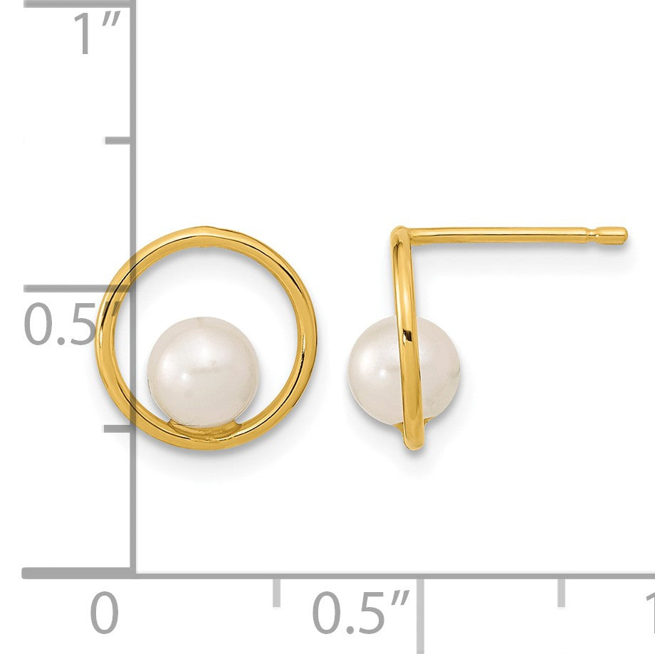 14K Madi K 5-6mm White Semi-Round Freshwater Cultured Pearl Open Circle Post Earrings