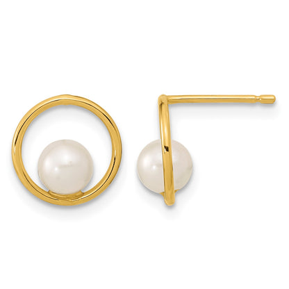 14K Madi K 5-6mm White Semi-Round Freshwater Cultured Pearl Open Circle Post Earrings