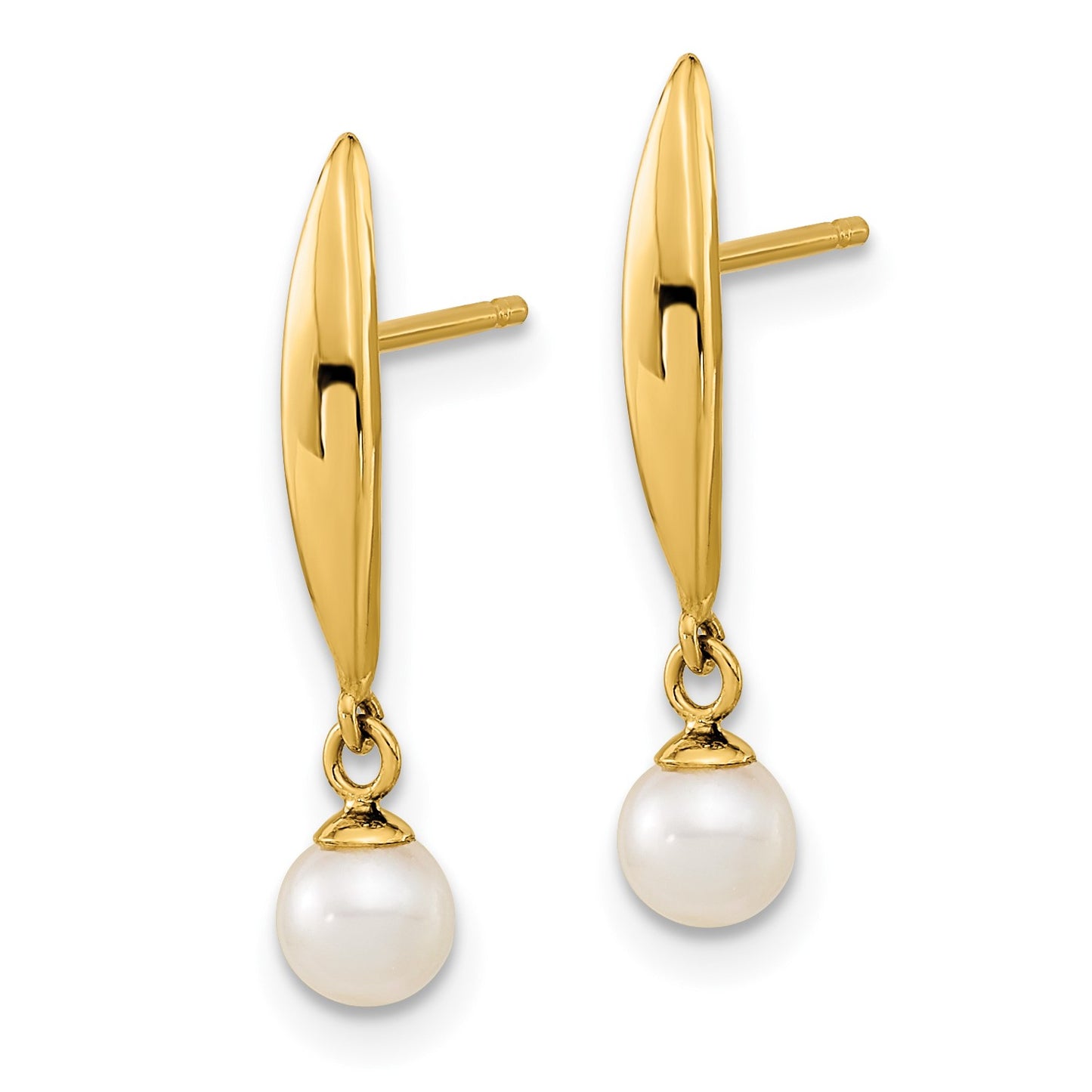 14K Madi K Polished 3-4mm White Near Round Freshwater Cultured Pearl Drop Post Earrings