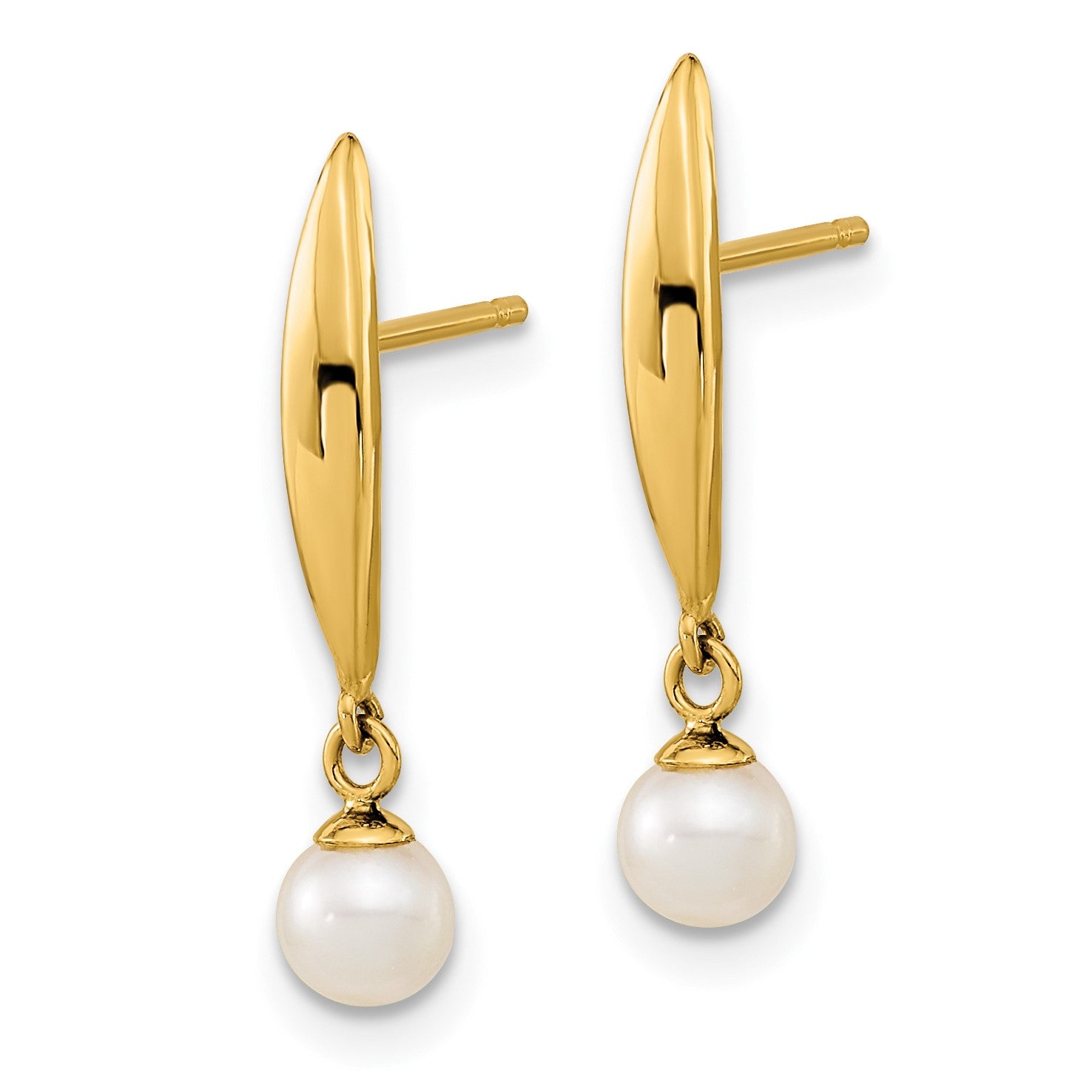 14K Madi K Polished 3-4mm White Near Round Freshwater Cultured Pearl Drop Post Earrings