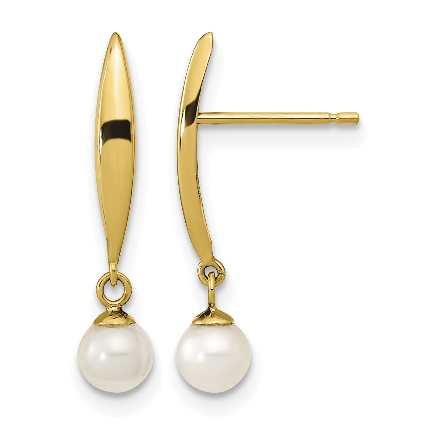 14K Madi K Polished 3-4mm White Near Round Freshwater Cultured Pearl Drop Post Earrings