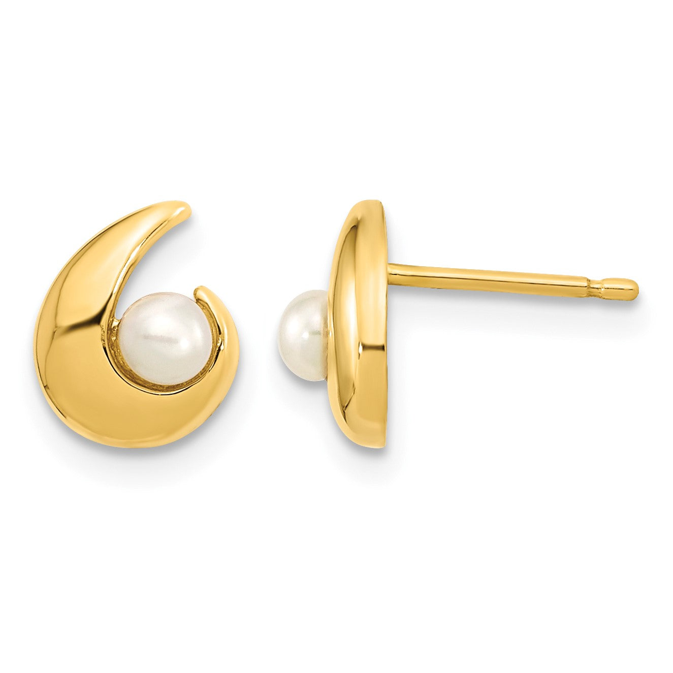 14K Madi K Polished 3-3.5mm Button Freshwater Cultured Pearl Post Earrings
