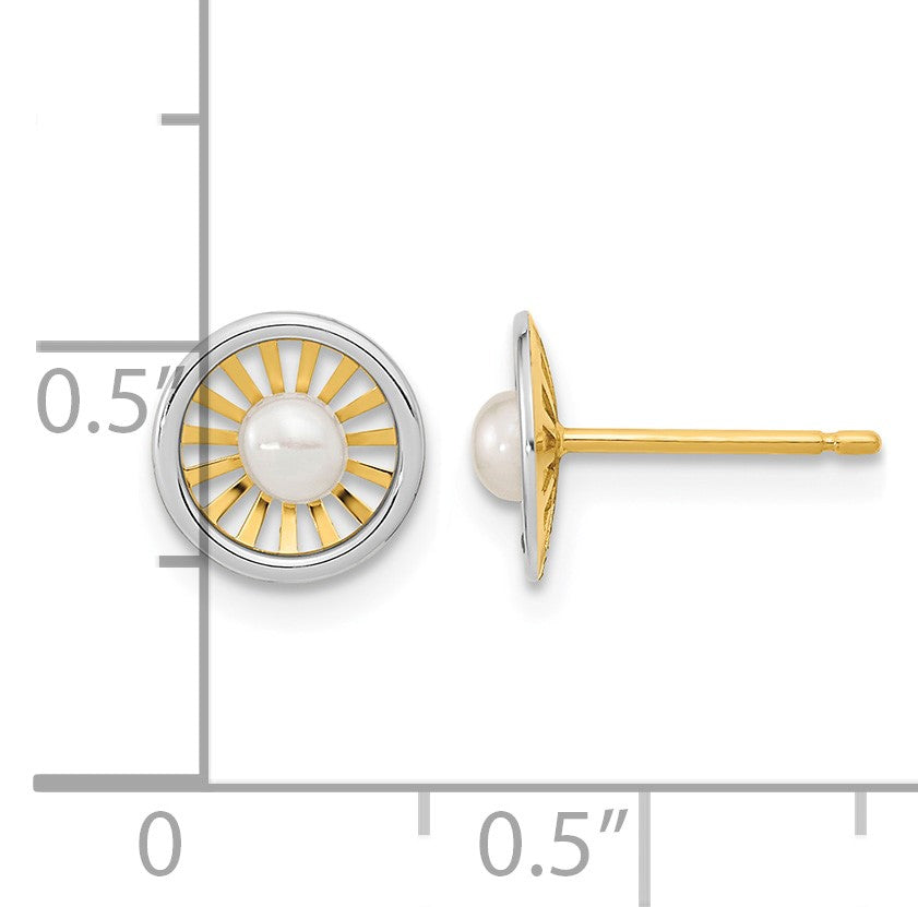 14K Two-tone Madi K 3-3.5mm Freshwater Cultured Pearl Post Earrings