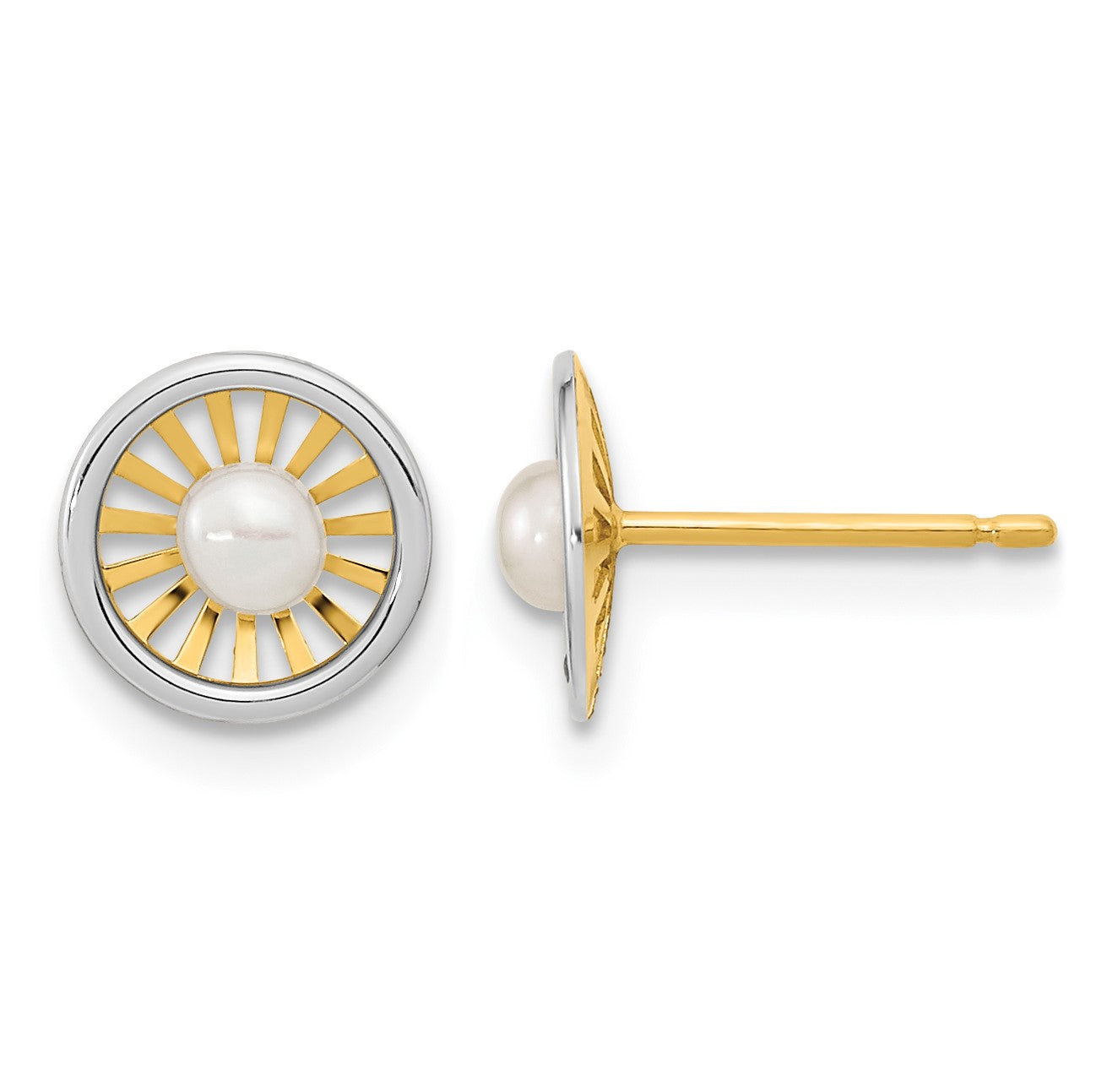 14K Two-tone Madi K 3-3.5mm Freshwater Cultured Pearl Post Earrings
