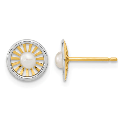 14K Two-tone Madi K 3-3.5mm Freshwater Cultured Pearl Post Earrings