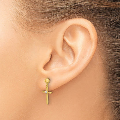 14k Madi K Polished CZ Cross Dangle Childrens Post Earrings