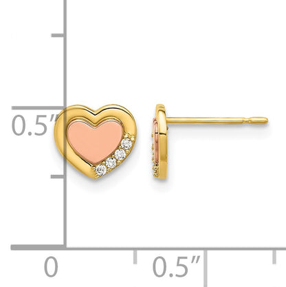 14k Madi K Two-tone Polished CZ 7.00mm Heart Childrens Post Earrings
