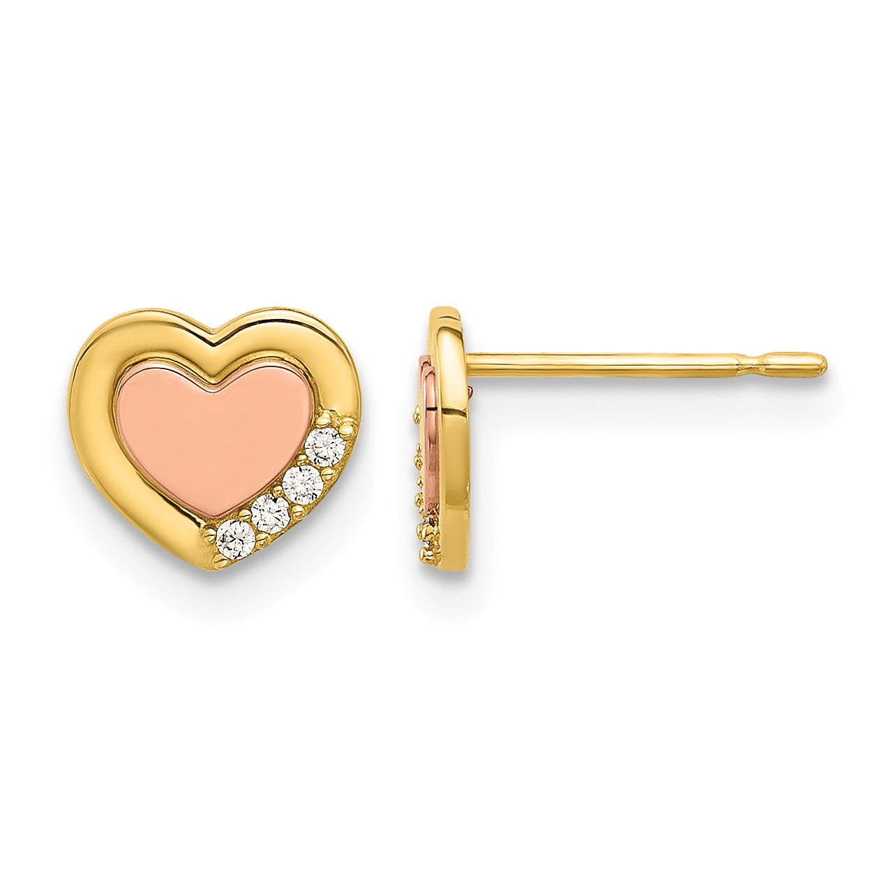 14k Madi K Two-tone Polished CZ 7.00mm Heart Childrens Post Earrings