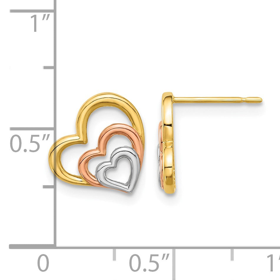 14k with Rose and White Rhodium Madi K Polished Hearts Childrens Post Earrings