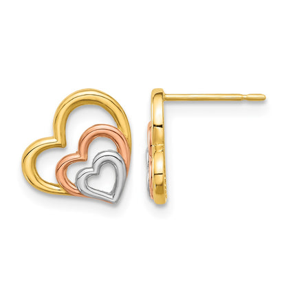 14k with Rose and White Rhodium Madi K Polished Hearts Childrens Post Earrings