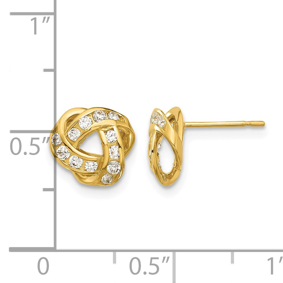 14k Madi K Polished CZ Love Knot Childrens Post Earrings