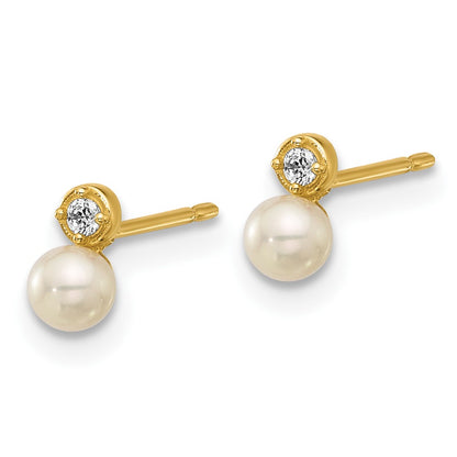 14k Madi K Polished CZ and Freshwater Cultured Pearl Post Earrings