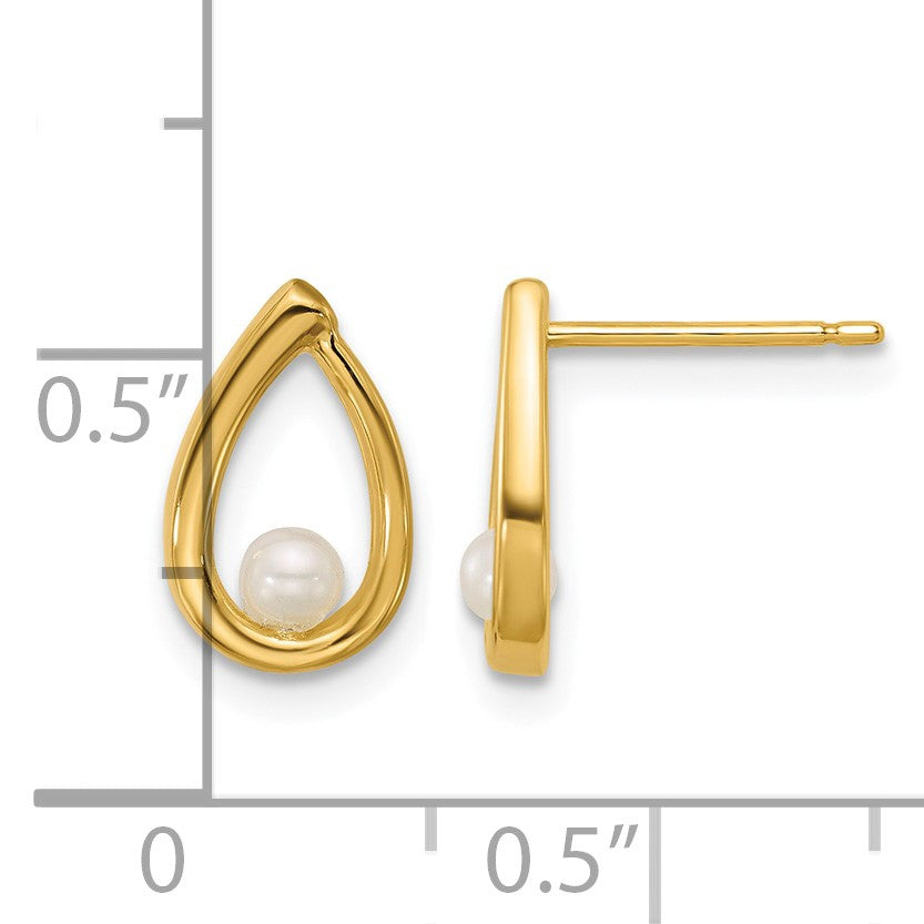 14K Polished Freshwater Cultured Pearl Teardrop Post Earrings