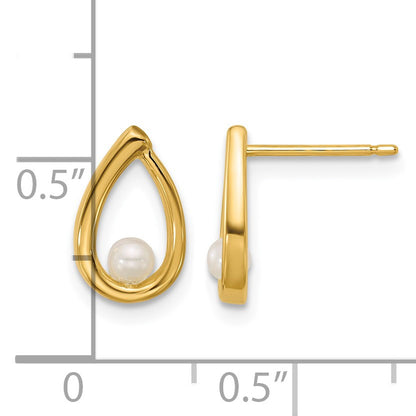 14K Polished Freshwater Cultured Pearl Teardrop Post Earrings