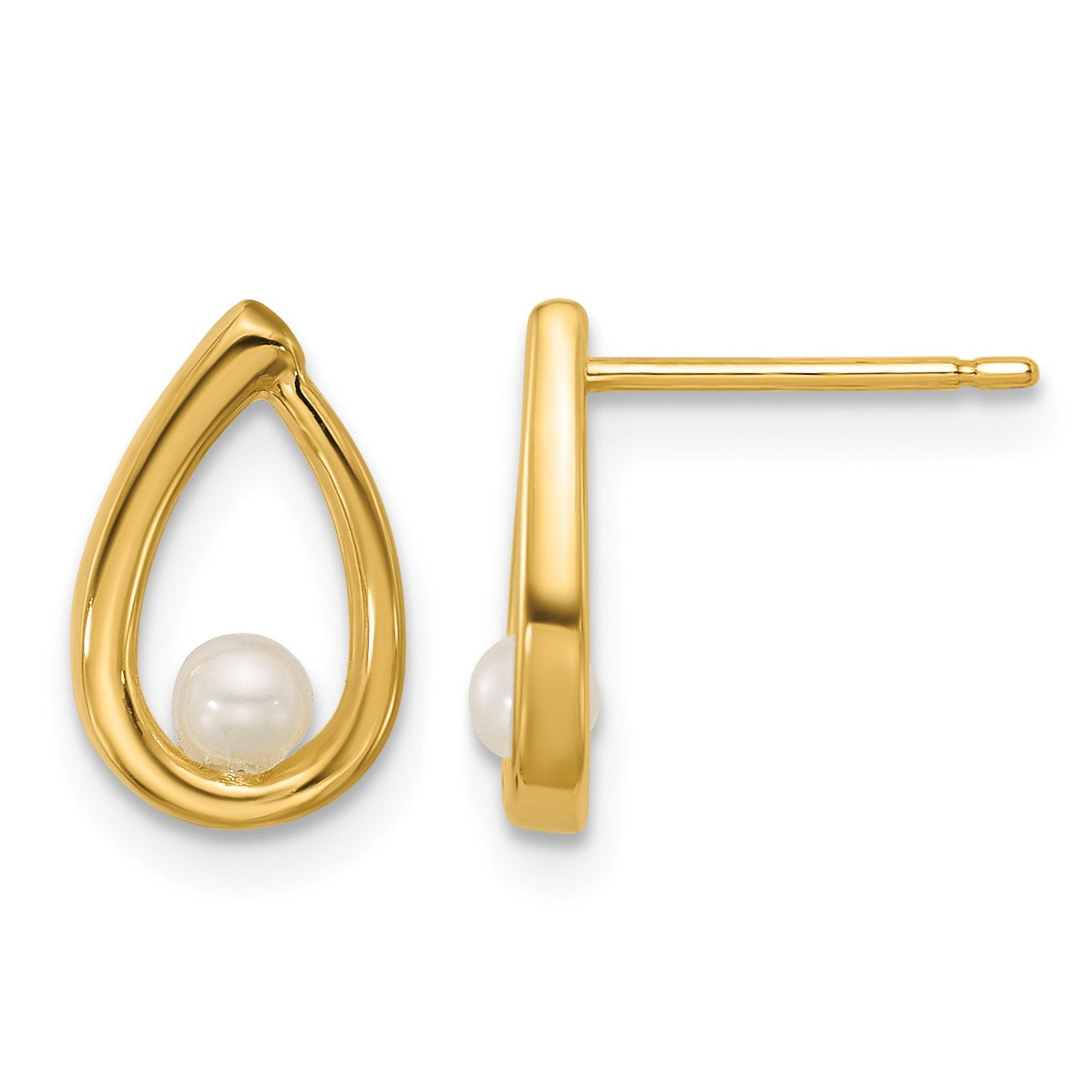 14K Polished Freshwater Cultured Pearl Teardrop Post Earrings