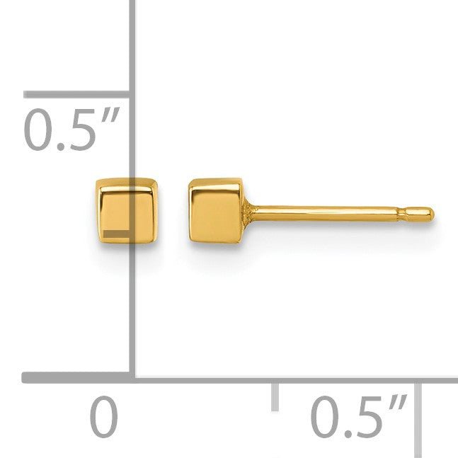 14K Polished 3mm Cube Post Earrings