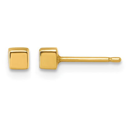 14K Polished 3mm Cube Post Earrings